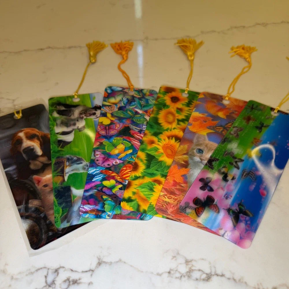 Advanced 3D Bookmarks Lot of 6 Lenticular Animals Butterflies Sunflowers Tassels